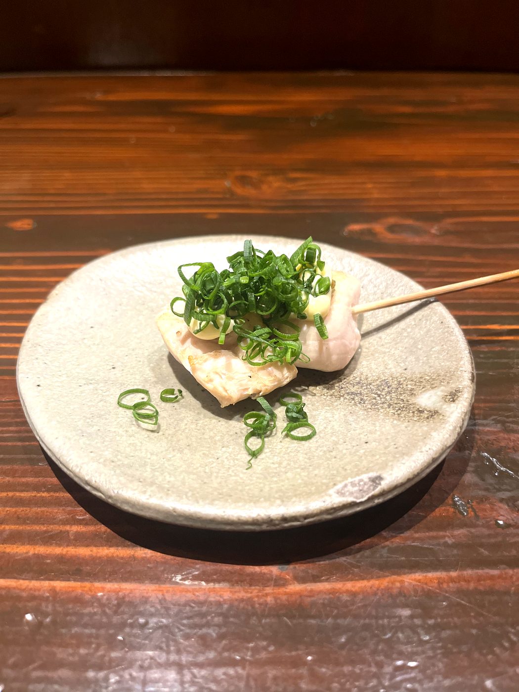 Sasami (breast tenderloin) yakitori with scallions